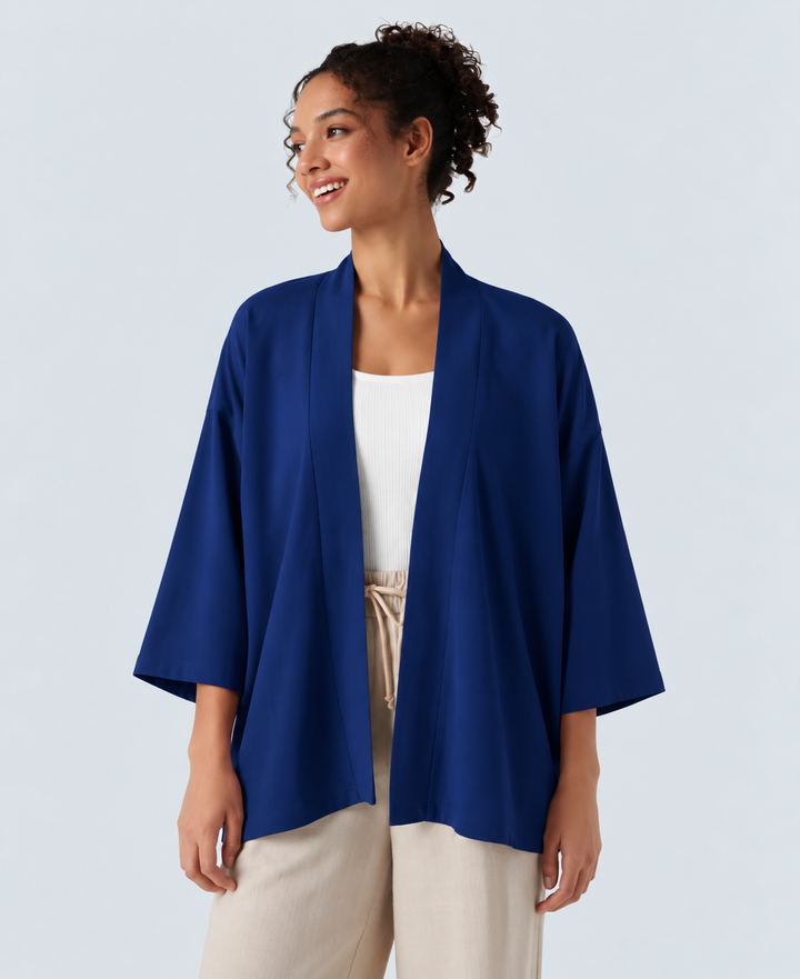 Öppen front 3/4 ärm vardaglig cardigan