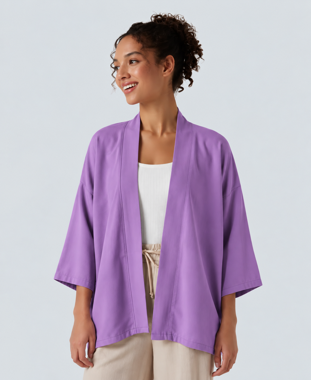 Öppen front 3/4 ärm vardaglig cardigan