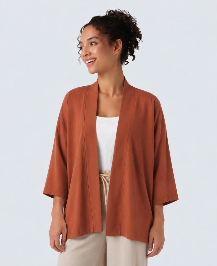 Öppen front 3/4 ärm vardaglig cardigan