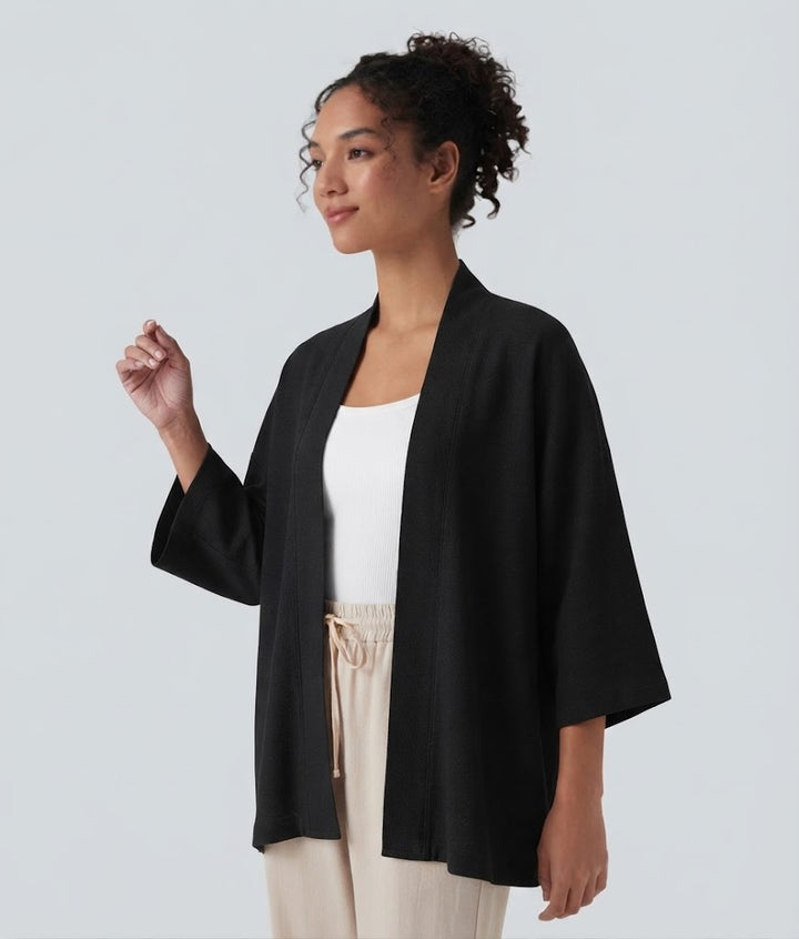 Öppen front 3/4 ärm vardaglig cardigan