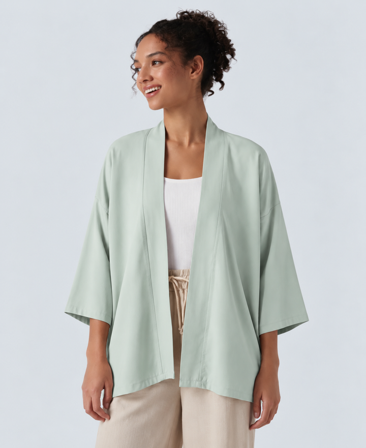 Öppen front 3/4 ärm vardaglig cardigan
