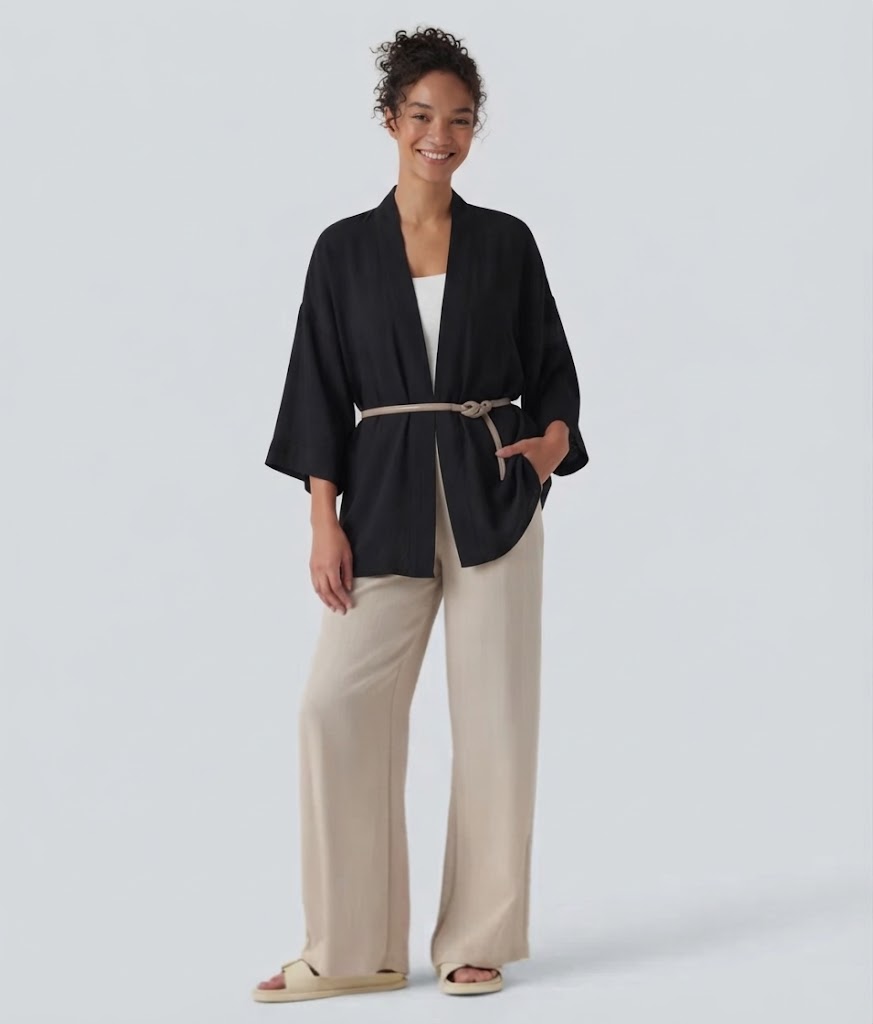 Öppen front 3/4 ärm vardaglig cardigan
