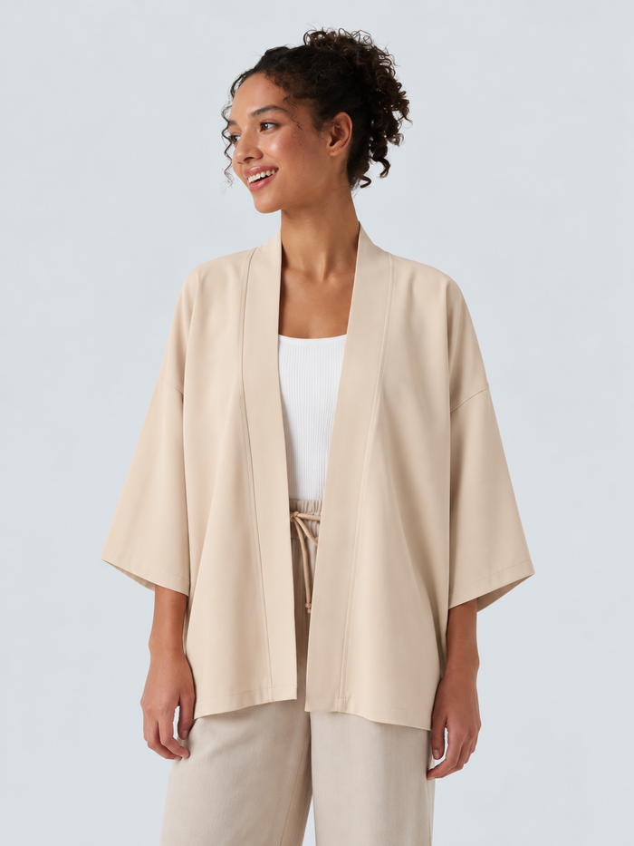 Öppen front 3/4 ärm vardaglig cardigan