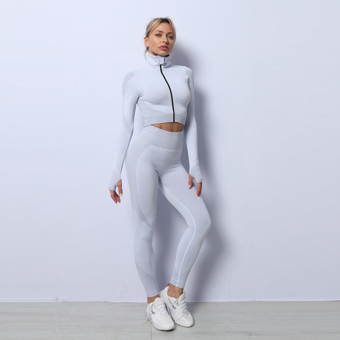 Alva | Sömlöst träningsset med jacka, sport-bh och tights