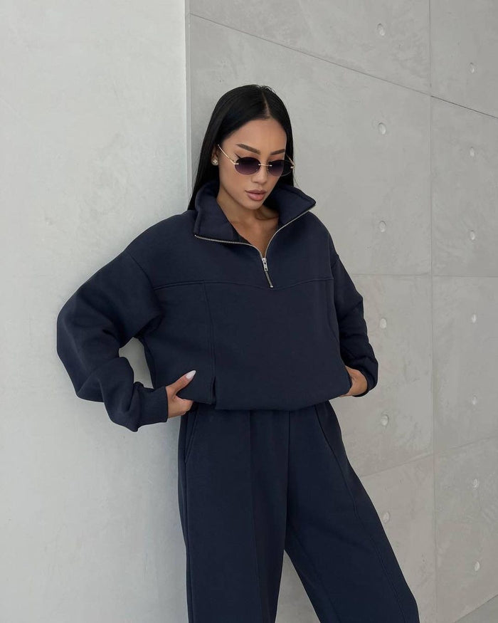 Ella | Fleeceset dam med halv dragkedja och joggers