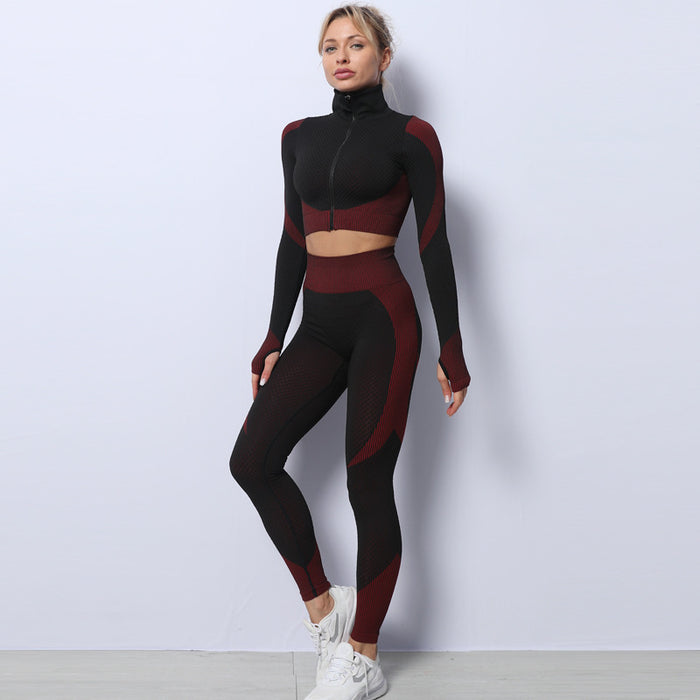 Alva | Sömlöst träningsset med jacka, sport-bh och tights